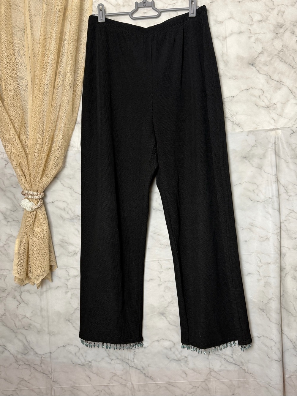 Blue Beaded Hem Pull On Pants PL Petite Large Fun Coldwater Creek Black